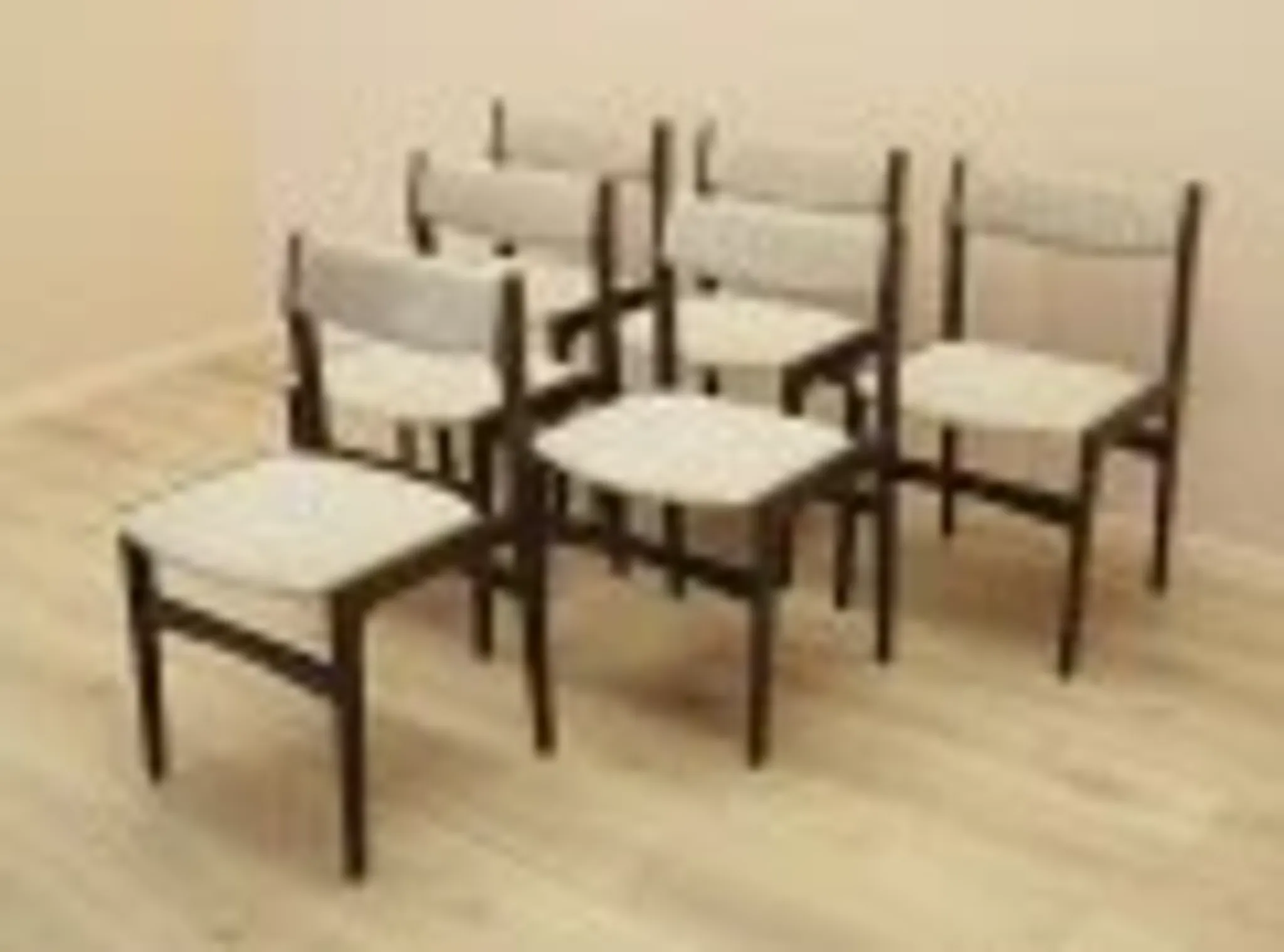 Set of six Danish dining chairs in oak veneer with original upholstery, 1960s