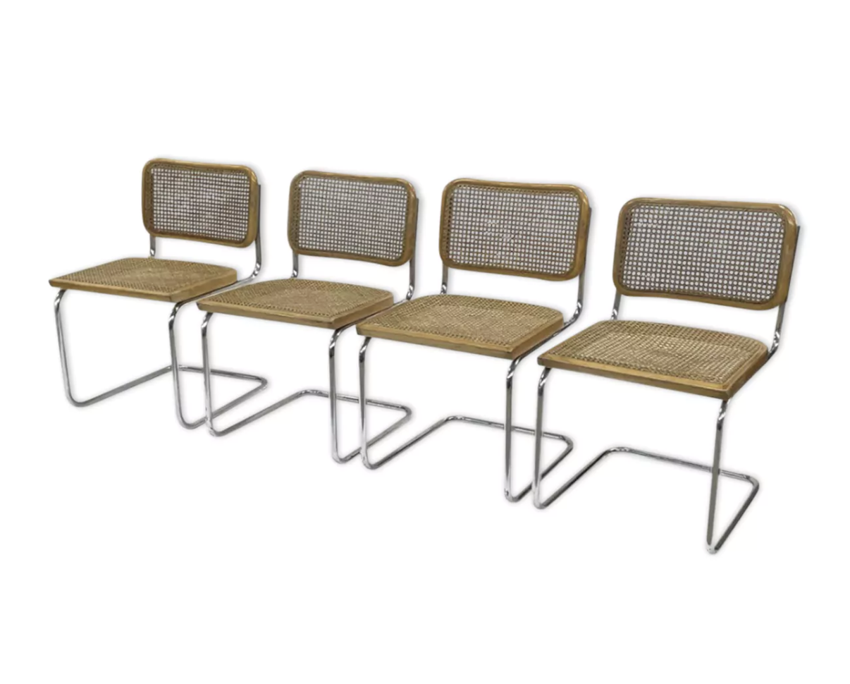 Lot de 4 chaises Cesca modèle b32 en chrome fabriqué en italie par Marcel Breuer