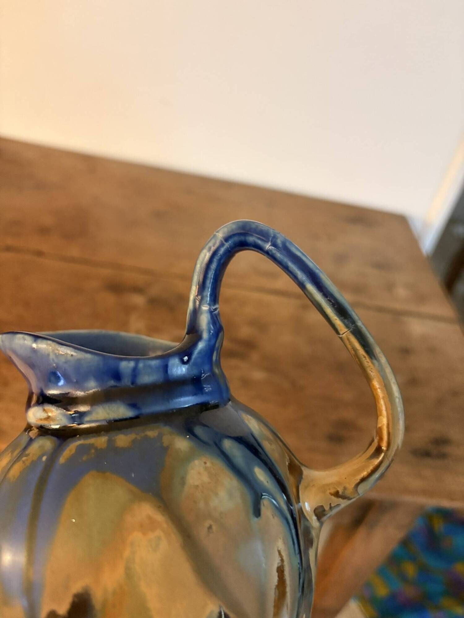 Ancien Pichet Ceramique Grès Émaille Flambe Vintage Metenier Gilbert