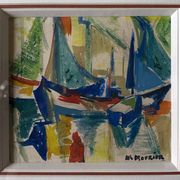 Watercolor Painting MOURIER Marguerite (1910-1987) "the sailboats" + frame