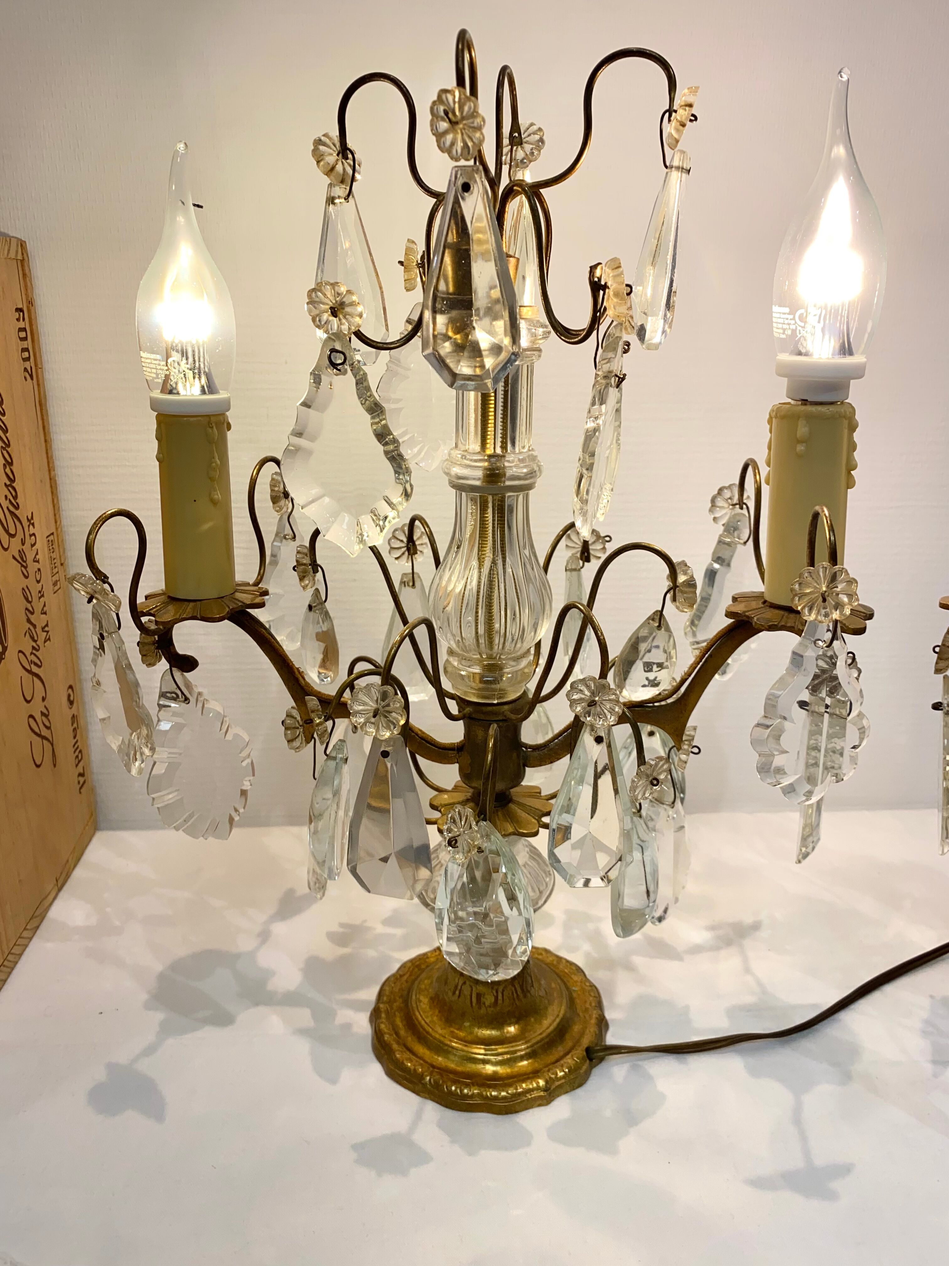 Pair of candelabra girandoles crystal lamp