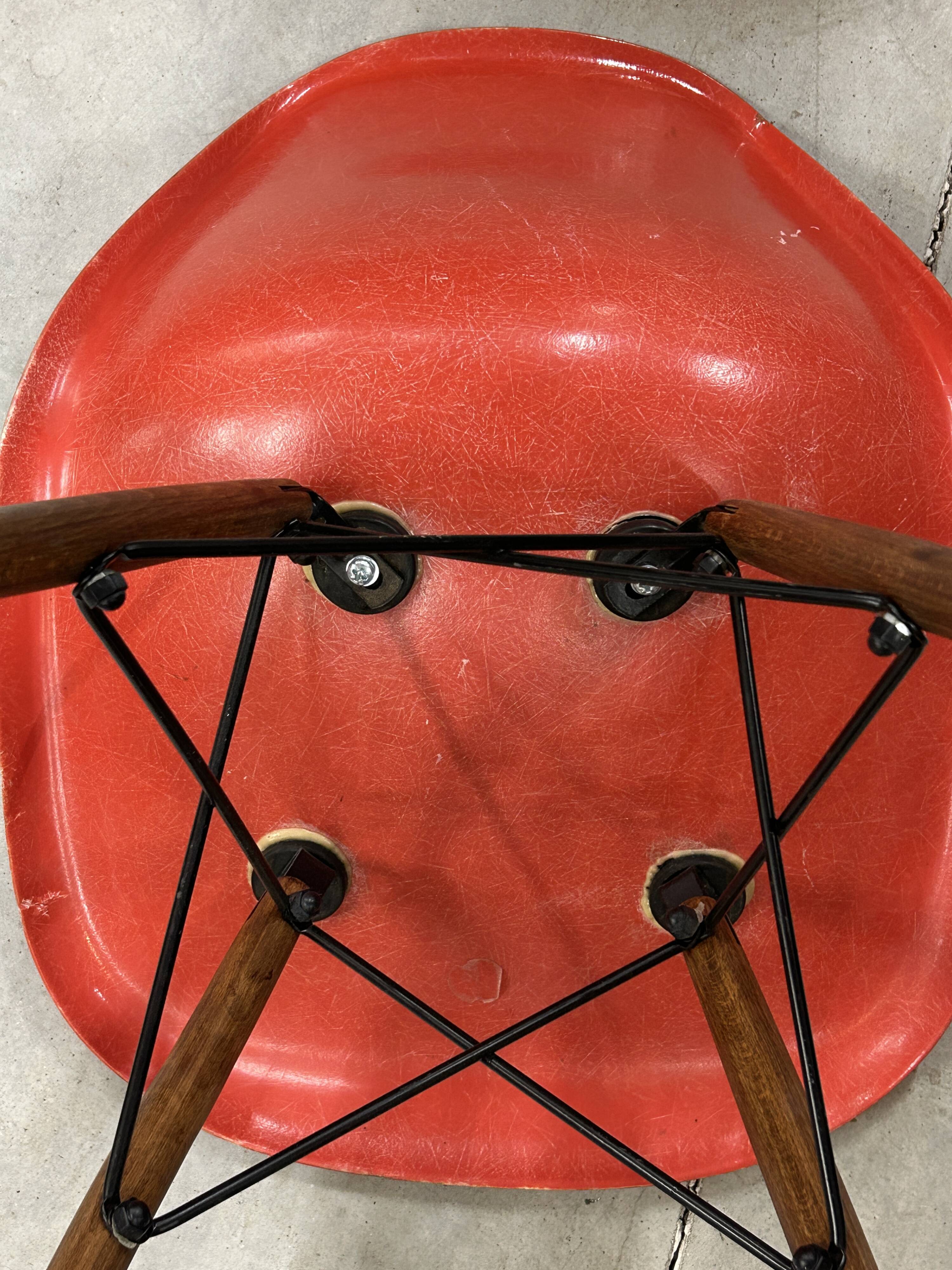 Set of 6 vintage red DSW chairs by Charles and Ray Eames