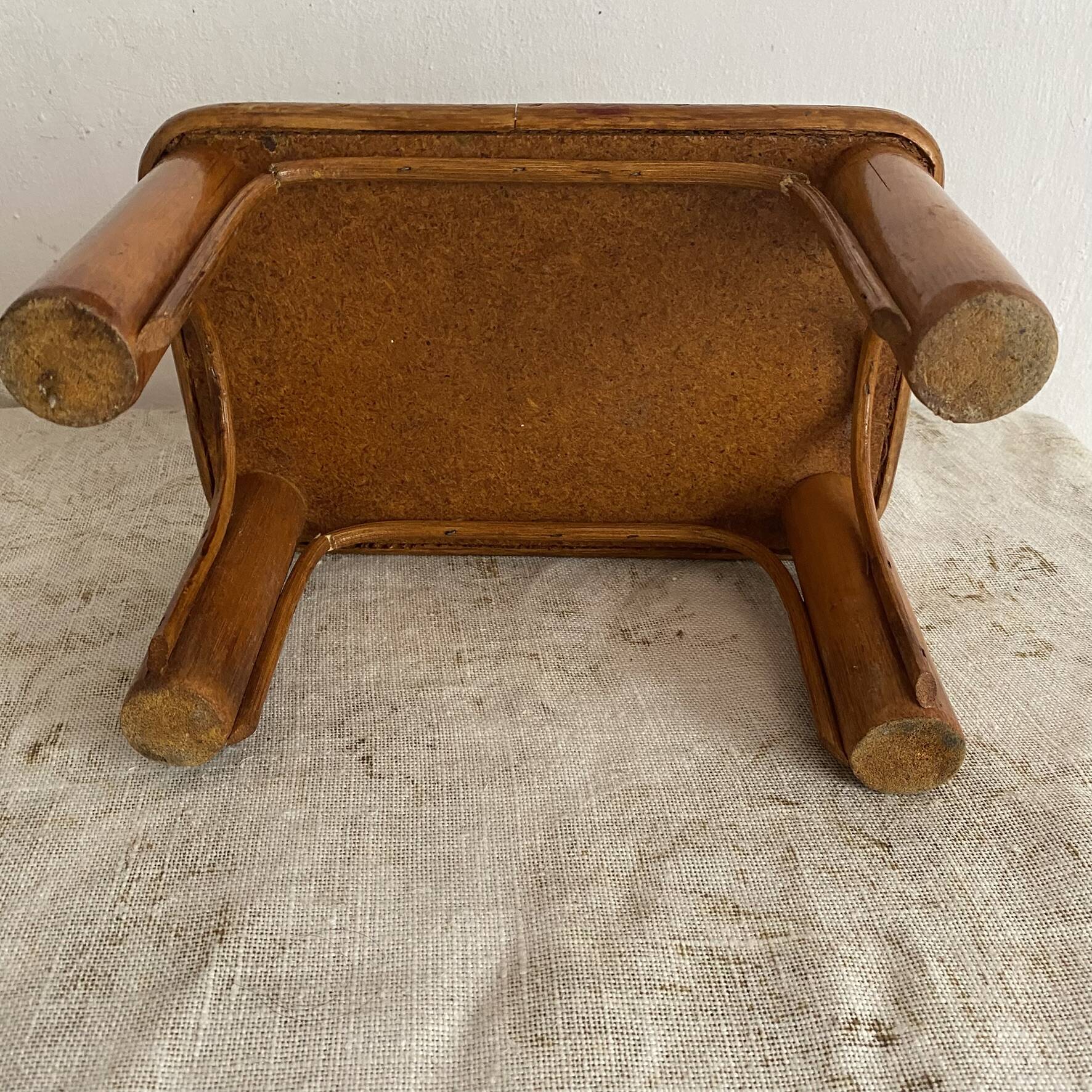 Vintage low rattan stool