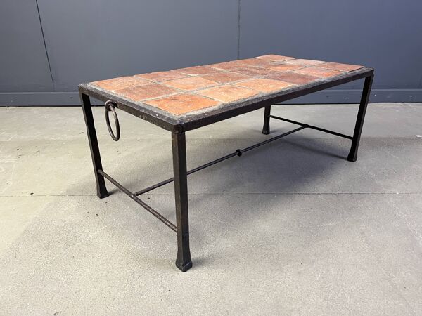 Table basse espagnole en fer et carreaux de céramique, années 1950