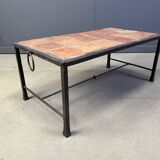 Spanish iron and ceramic tile coffee table, 1950s