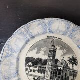 Lot 10 talking plates opaque Sarreguemines late 19th, Universal Exhibition 1889
