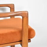 Fauteuil scandinave d'origine restauré, années 60, rouille, velours