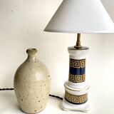 Earthenware lamp, new 2M fabric cable, cotton lampshade