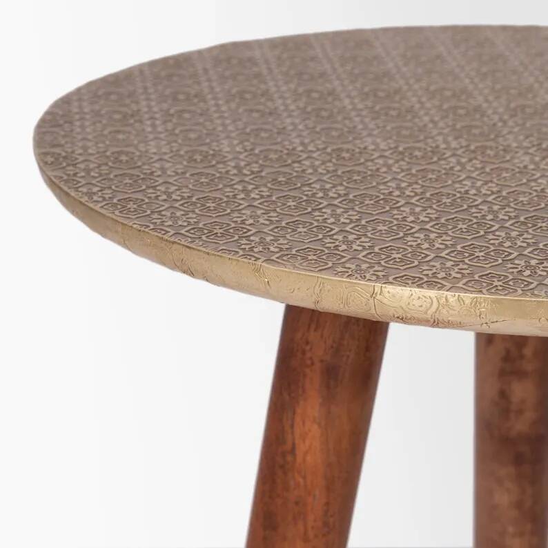Aura Brass Clad Side Table: Handmade Bronze Accent Table