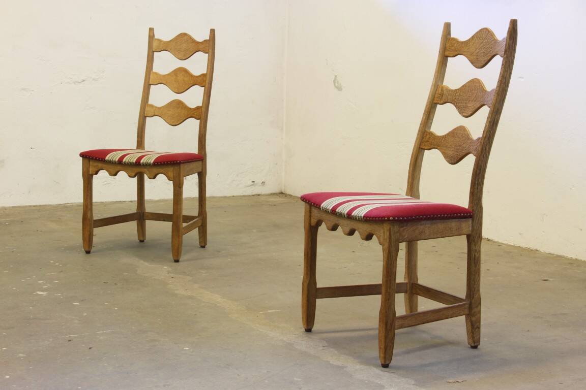 Vintage 1960s Danish brutalist ladderback oak chairs in the style of Kjærnulf