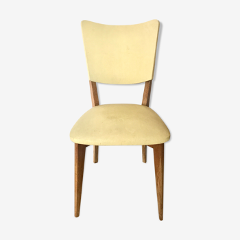 Chaise vintage simili cuir jaune pâle
