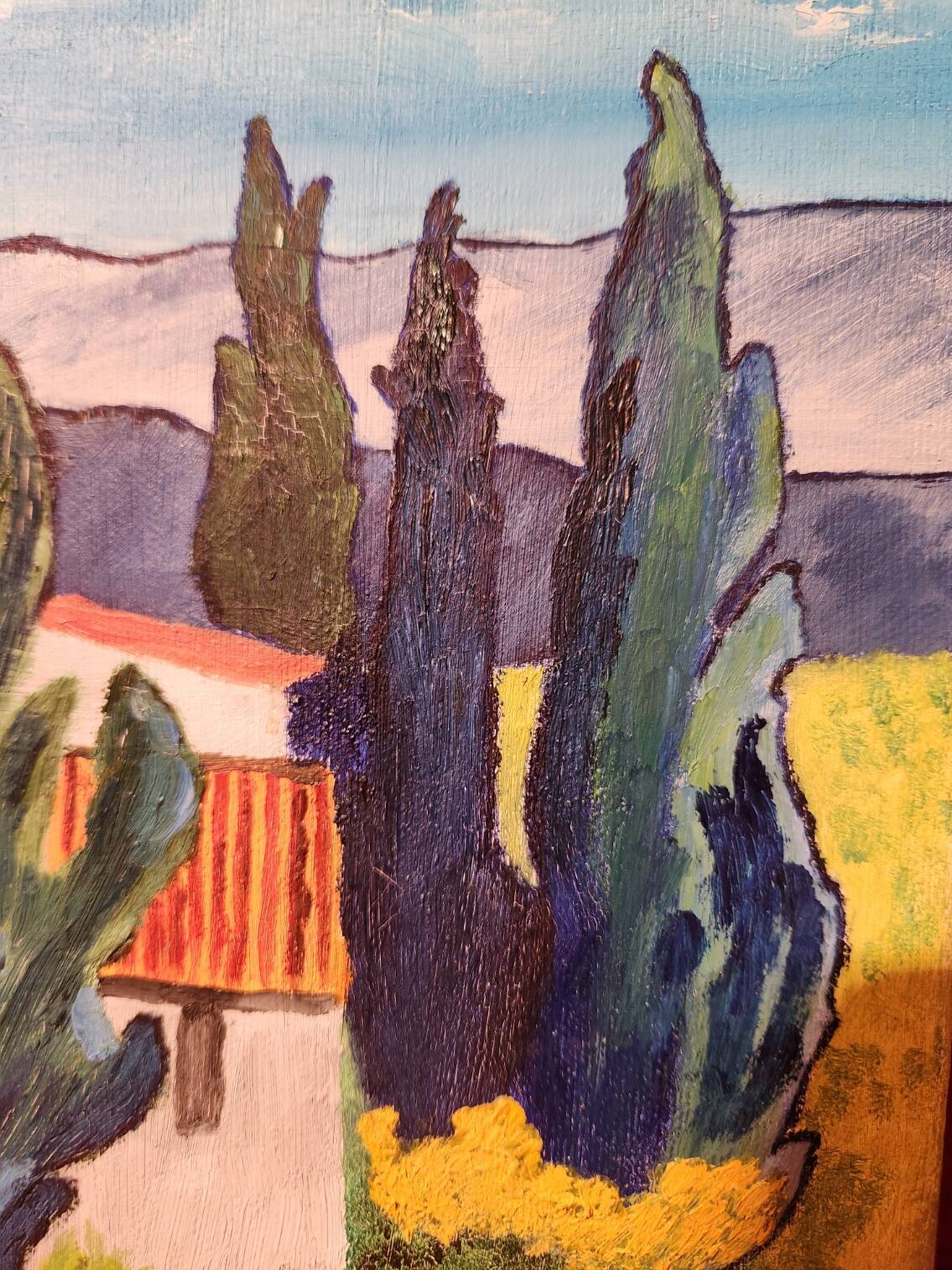 Naive painting Provençal landscape oil on canvas signed