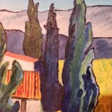 Naive painting Provençal landscape oil on canvas signed