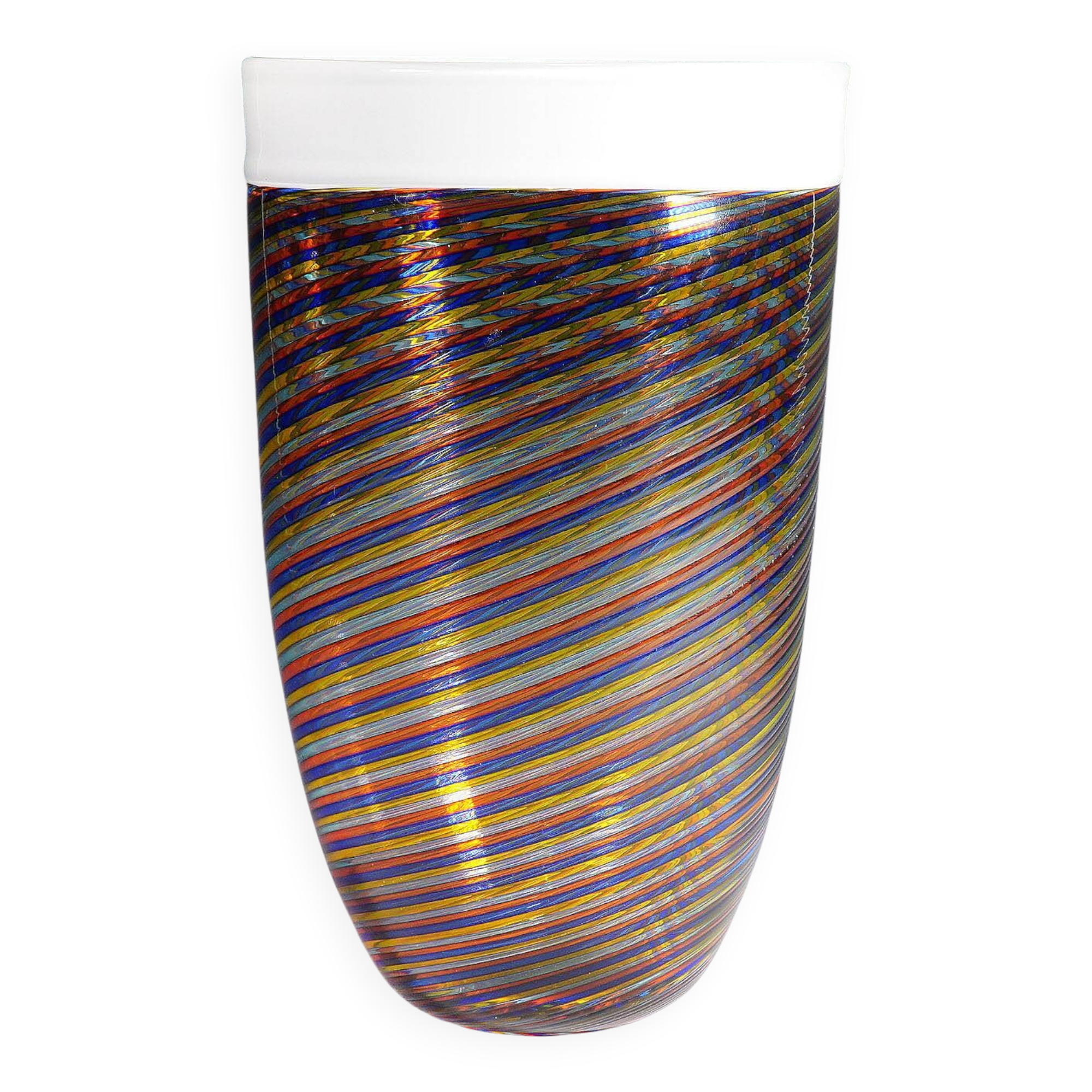 Large glass art vase filigrana Cenedese with multicoloured bands.