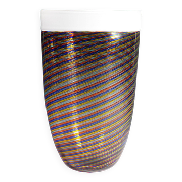 Large glass art vase filigrana Cenedese with multicoloured bands.