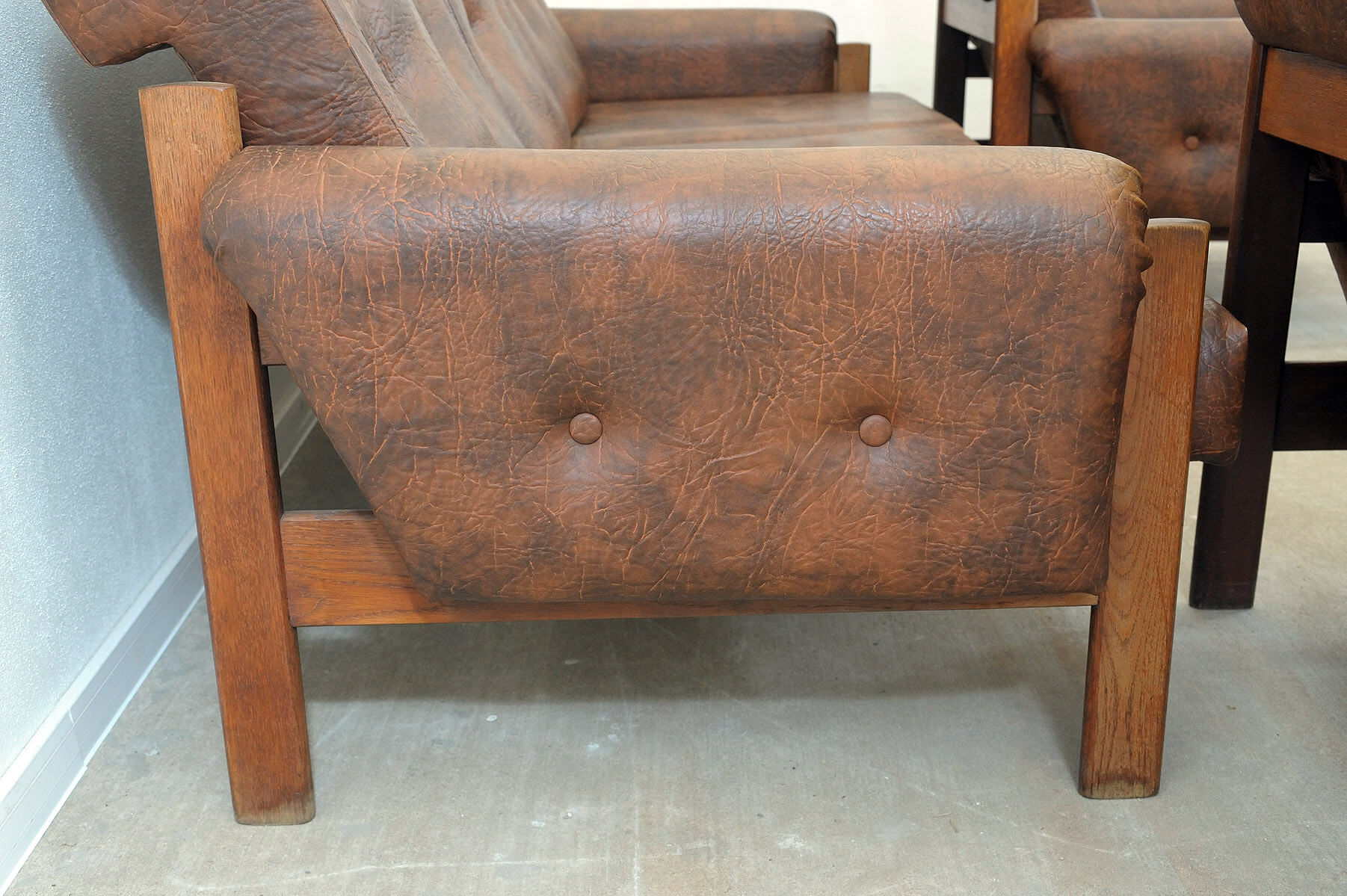 Ensemble de salon en similicuir vintage, années 1970, Tchécoslovaquie