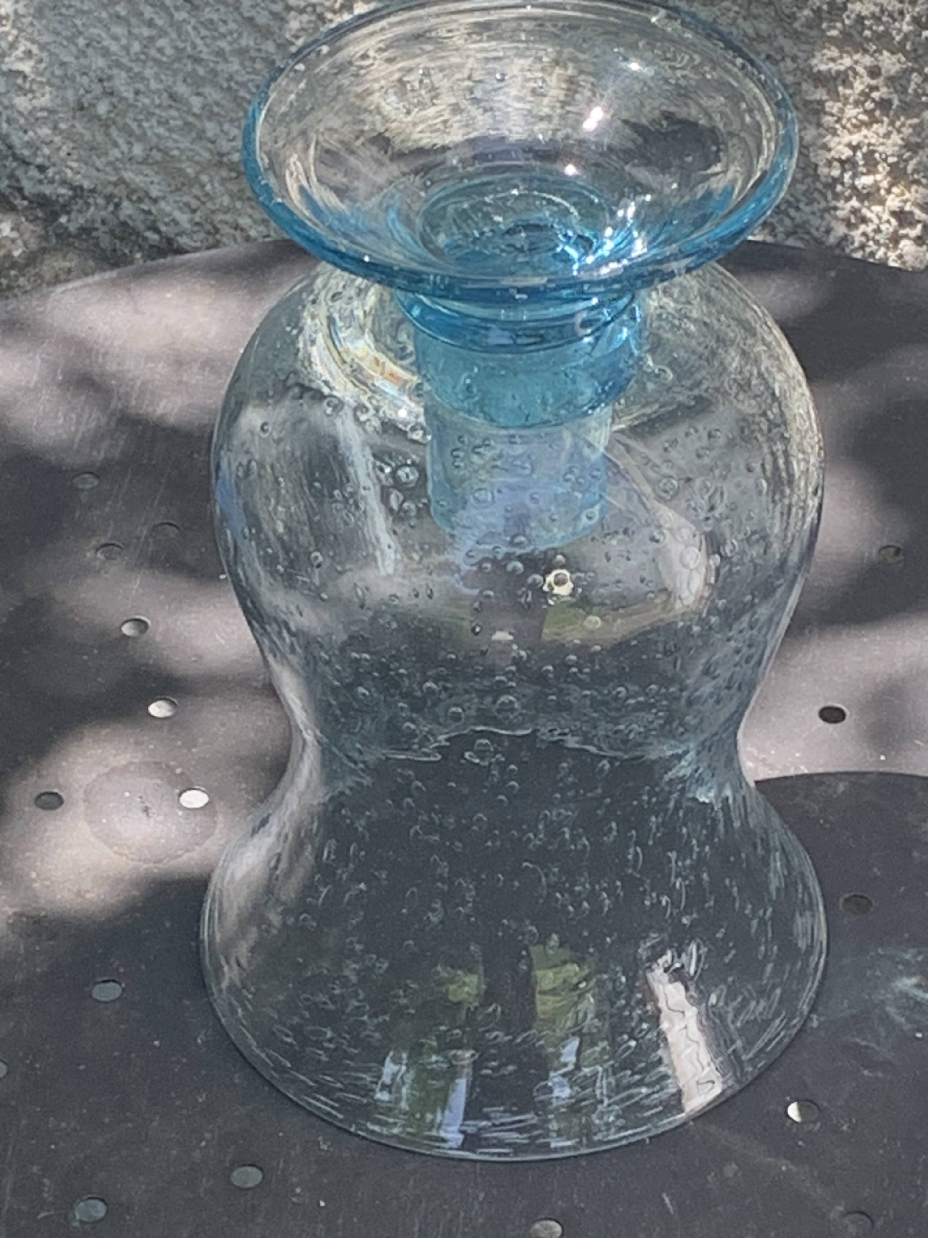 Tealight holder, blown glass candle holder in blue color from Biot glassworks