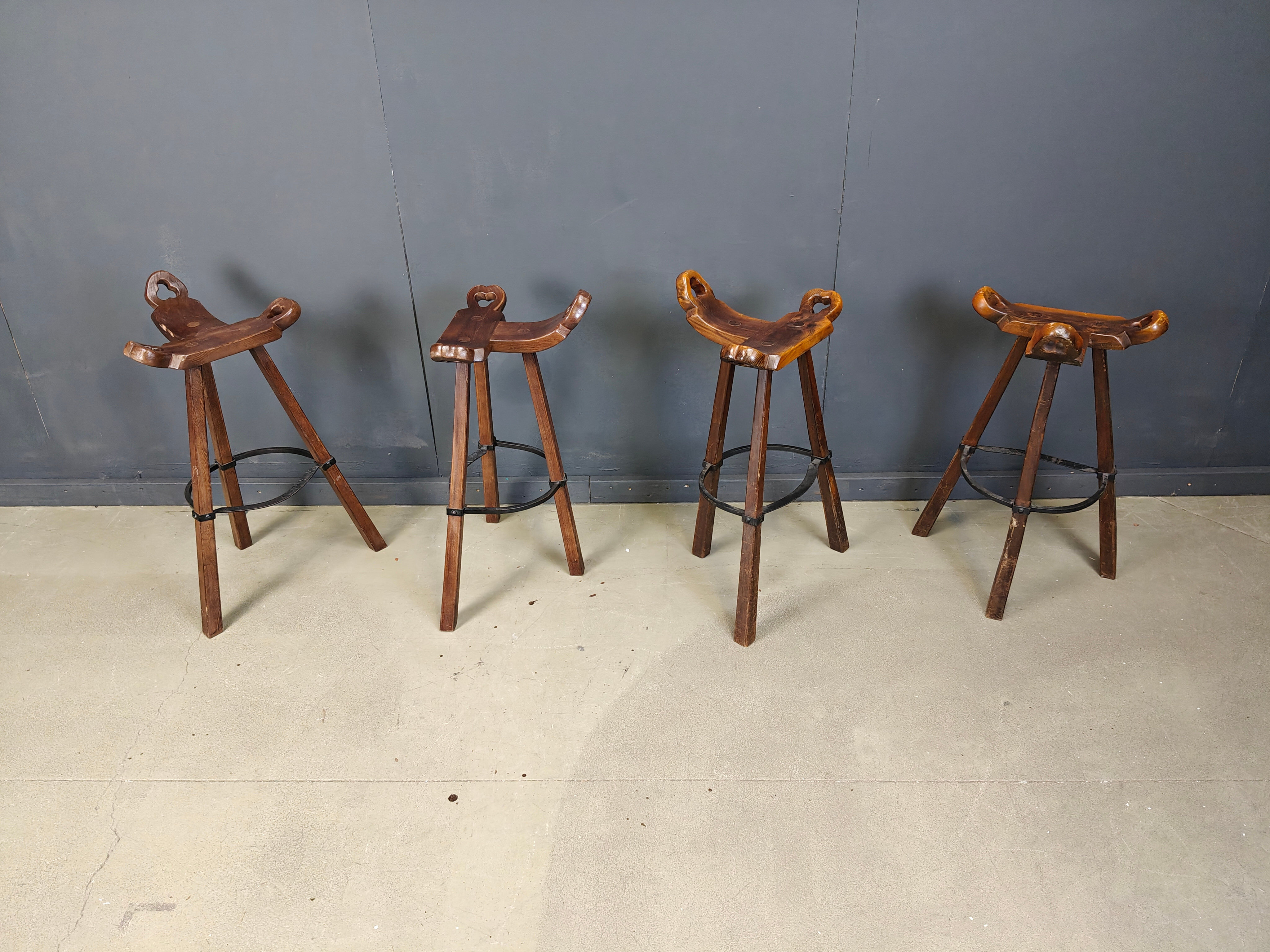 Mid-century brutalist bar stools - set of 8, 1960s