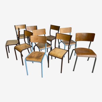 Lot de 10 chaises industrielles école dépareillées vintage mullca tube & bois gaston Cavaillon