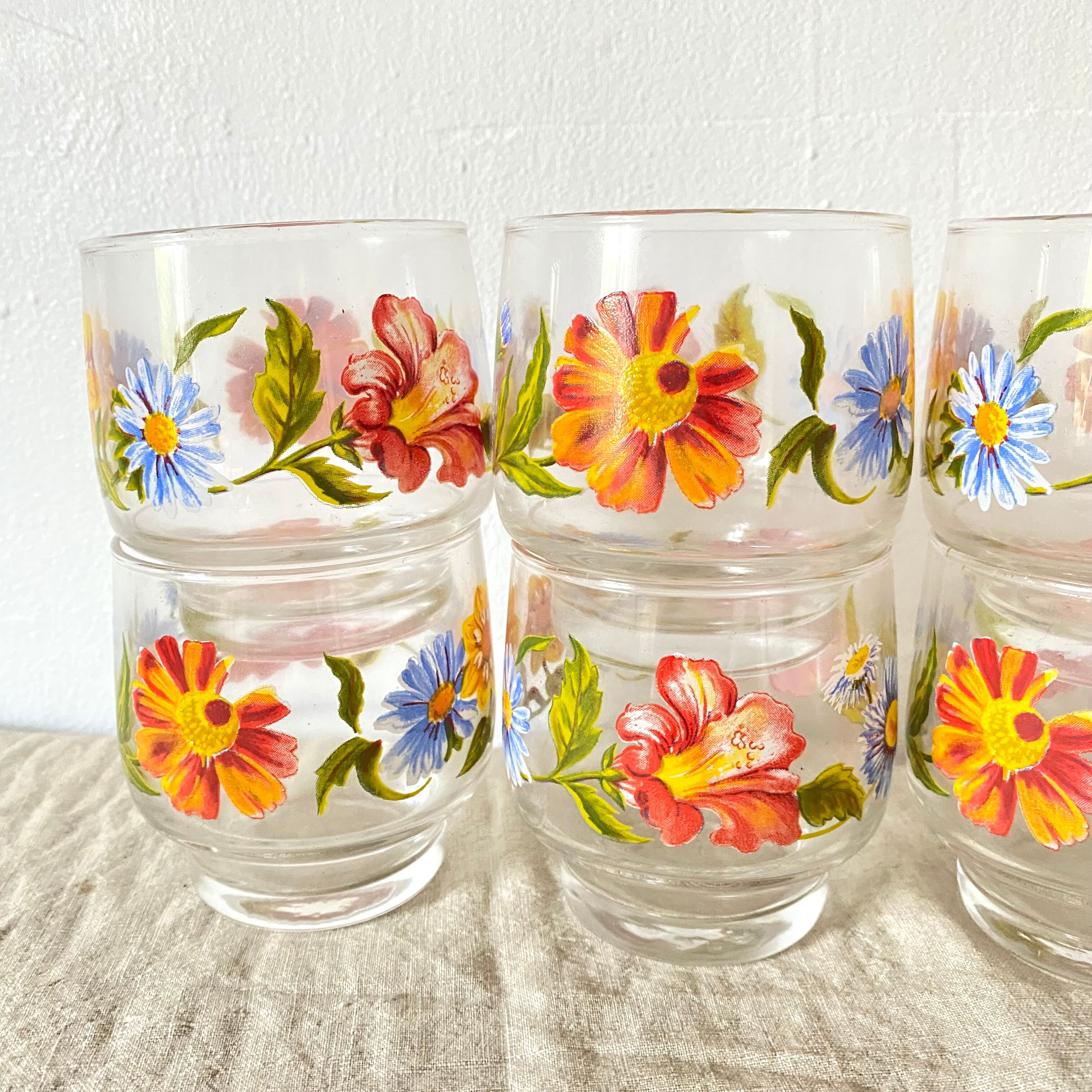 Verres vintage fleuris Arcoroc
