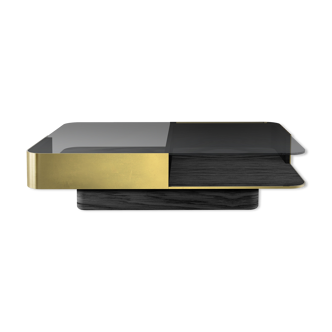 Coffee table lounge smoked glass brass wide
