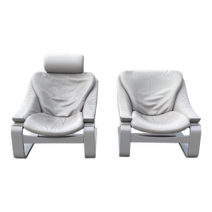 Paire de fauteuils vintage cuir