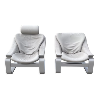 Pair of vintage grey leather armchairs by Ake Fribytter 1970