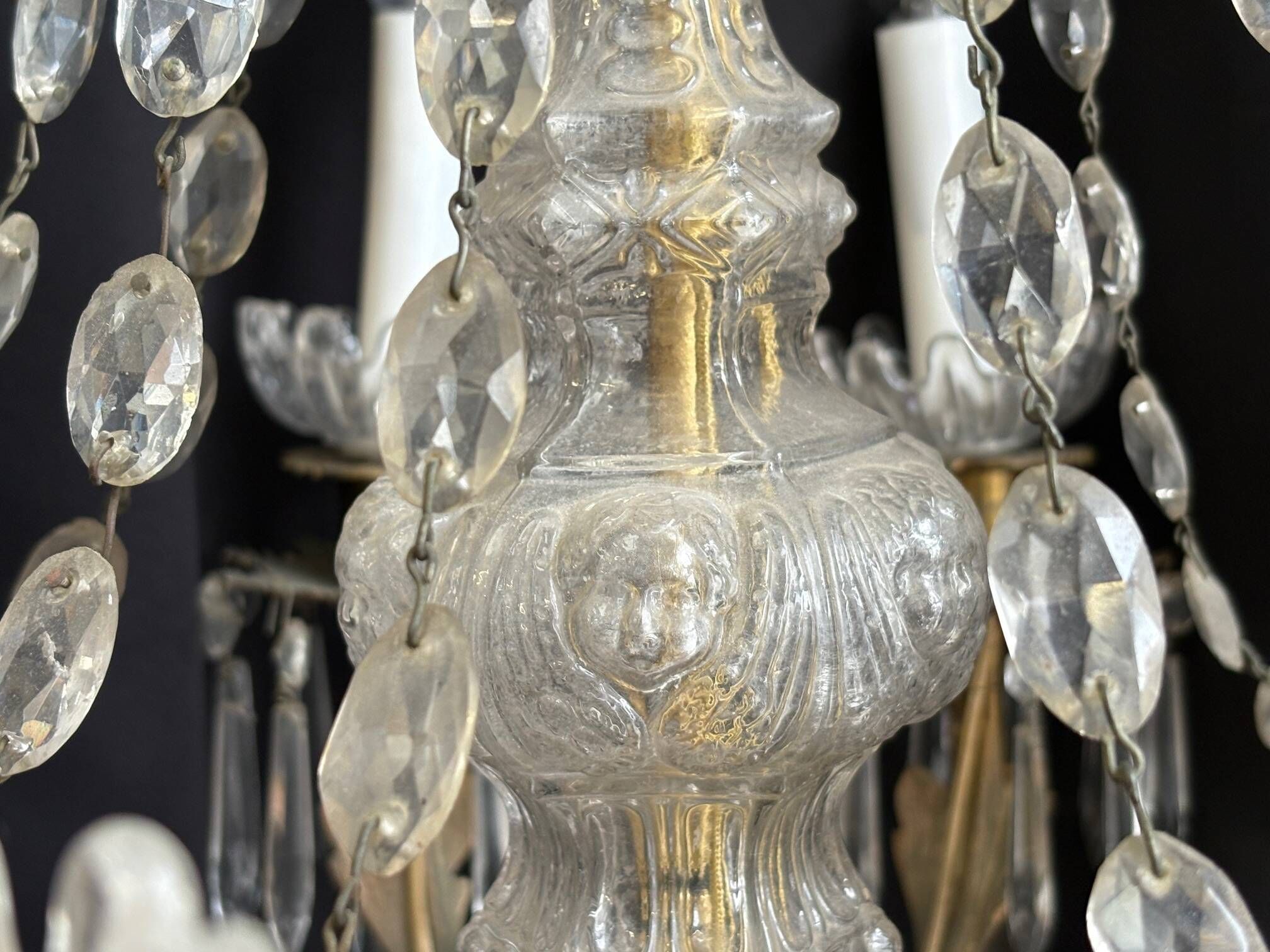 Large chandelier with glass and gilded brass pendants – 10 arms – 80 cm