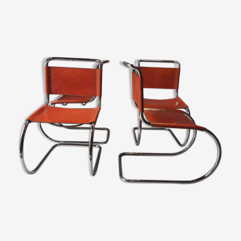 4 chaises Mies Van Der Rohe en cuir fauve édition Fasem années 70/80