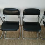 Set of 4 chairs black vintage chrome and leatherette