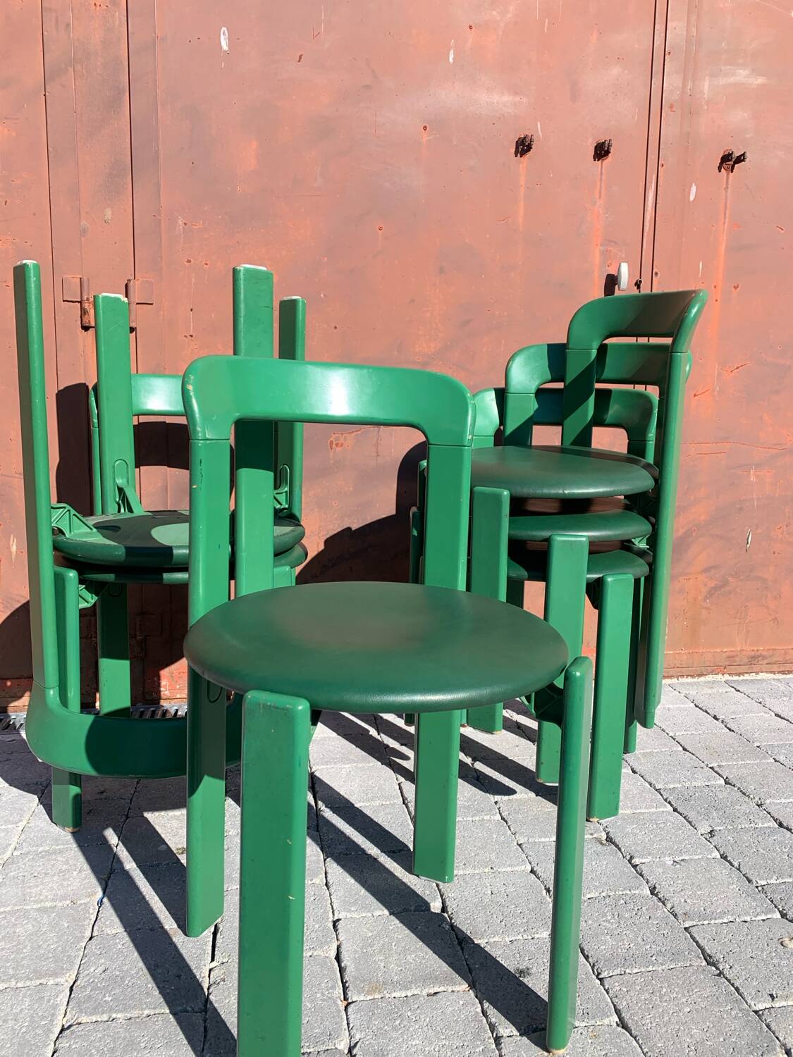 6 Bruno Rey Kush & coVerte Stackable Chairs Circa 1970