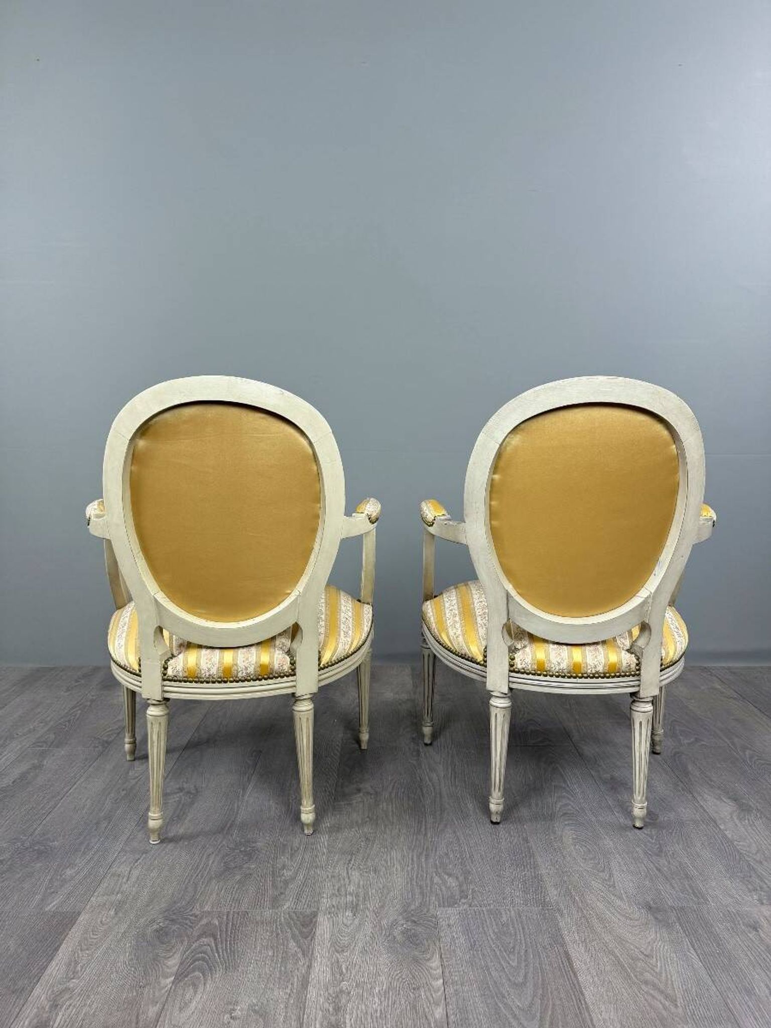 Pair of Medallion Armchairs in Louis XVI Style with Footrests, 20th Century