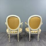 Pair of Medallion Armchairs in Louis XVI Style with Footrests, 20th Century