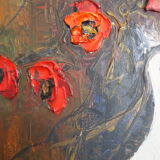 Signed poppy pattern painting and its frame