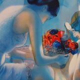 Jean-Baptiste Valadié: Blue Breeze, Mother and Daughter, original signed lithograph