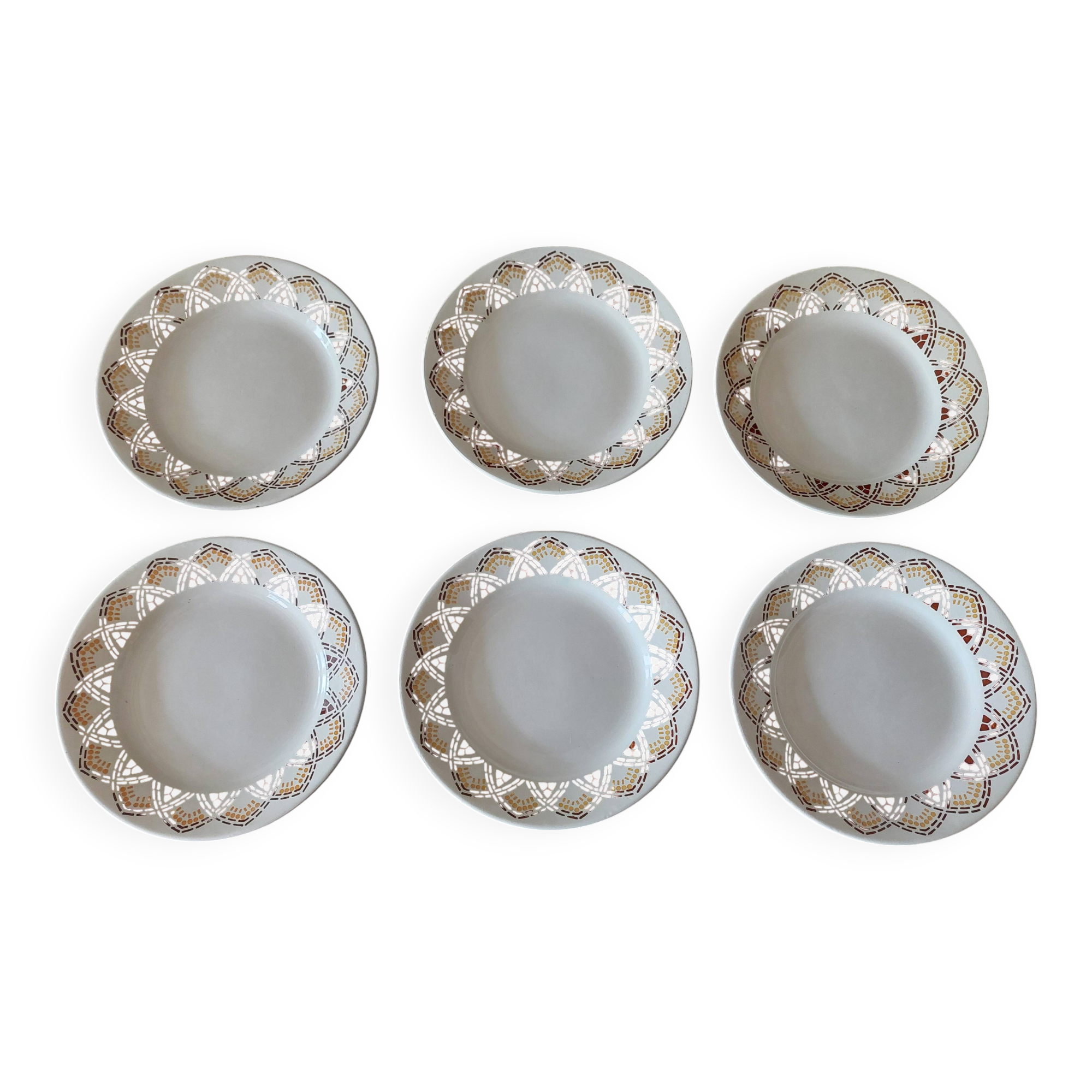 Flat plates set of six HBC Choisy le Roi Elianne decor