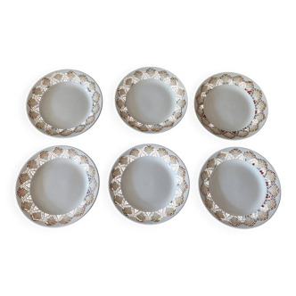 Assiettes plates série de six HBC Choisy le Roi décor Elianne