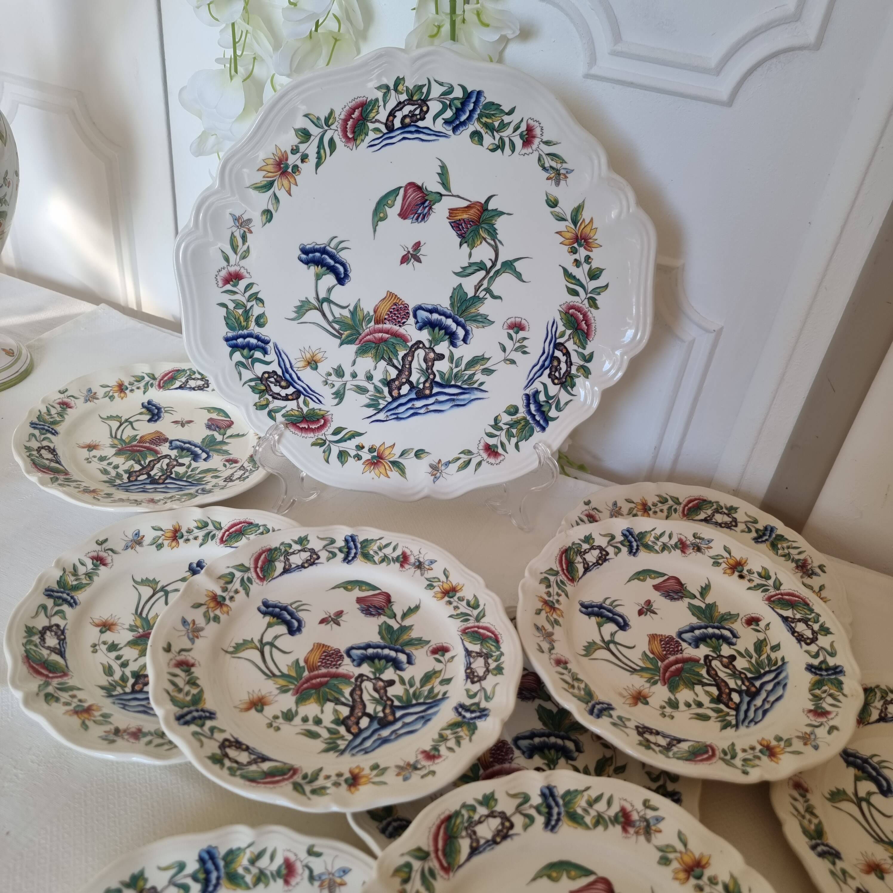 Roeun dessert plate set in French Sarreguemine porcelain