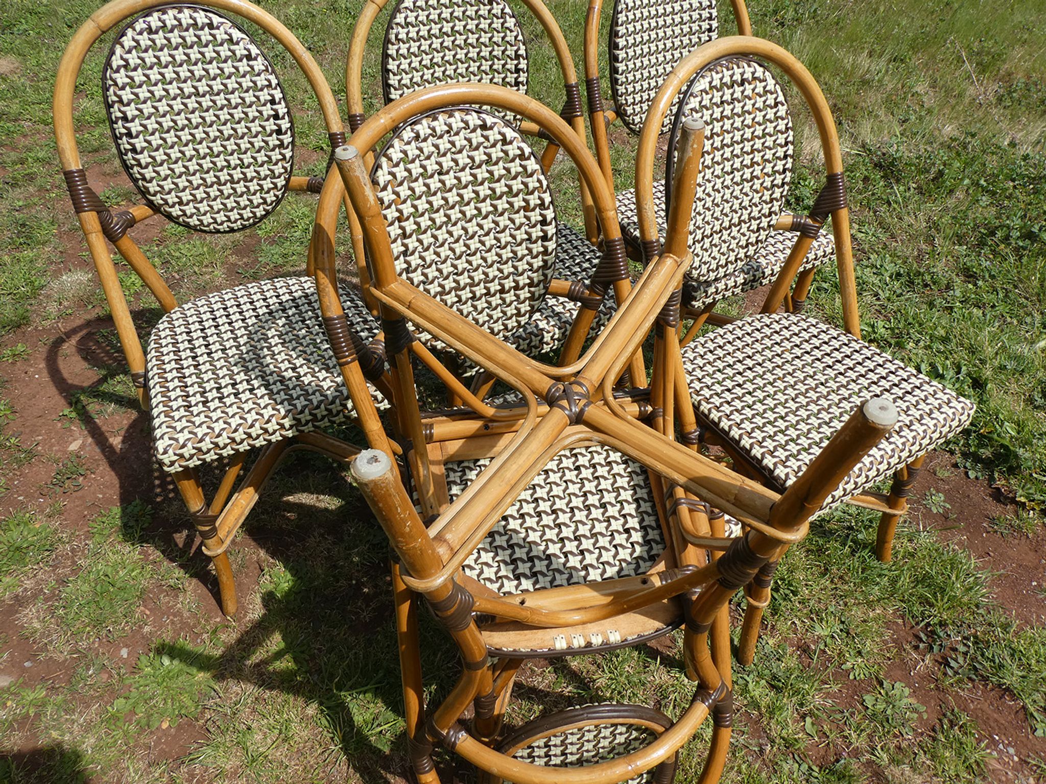 Set of 6 chairs bistro terrace "Parisian" rattan and brown braiding
