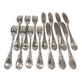 7 forks, 7 fish knives, silver-plated metal, Christofle Marly.