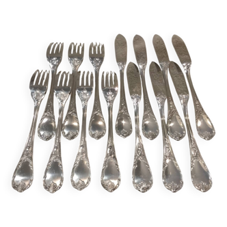 7 forks, 7 fish knives, silver-plated metal, Christofle Marly.