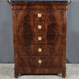 Chiffonnier en ronce d’acajou, époque Restauration – Début XIXe