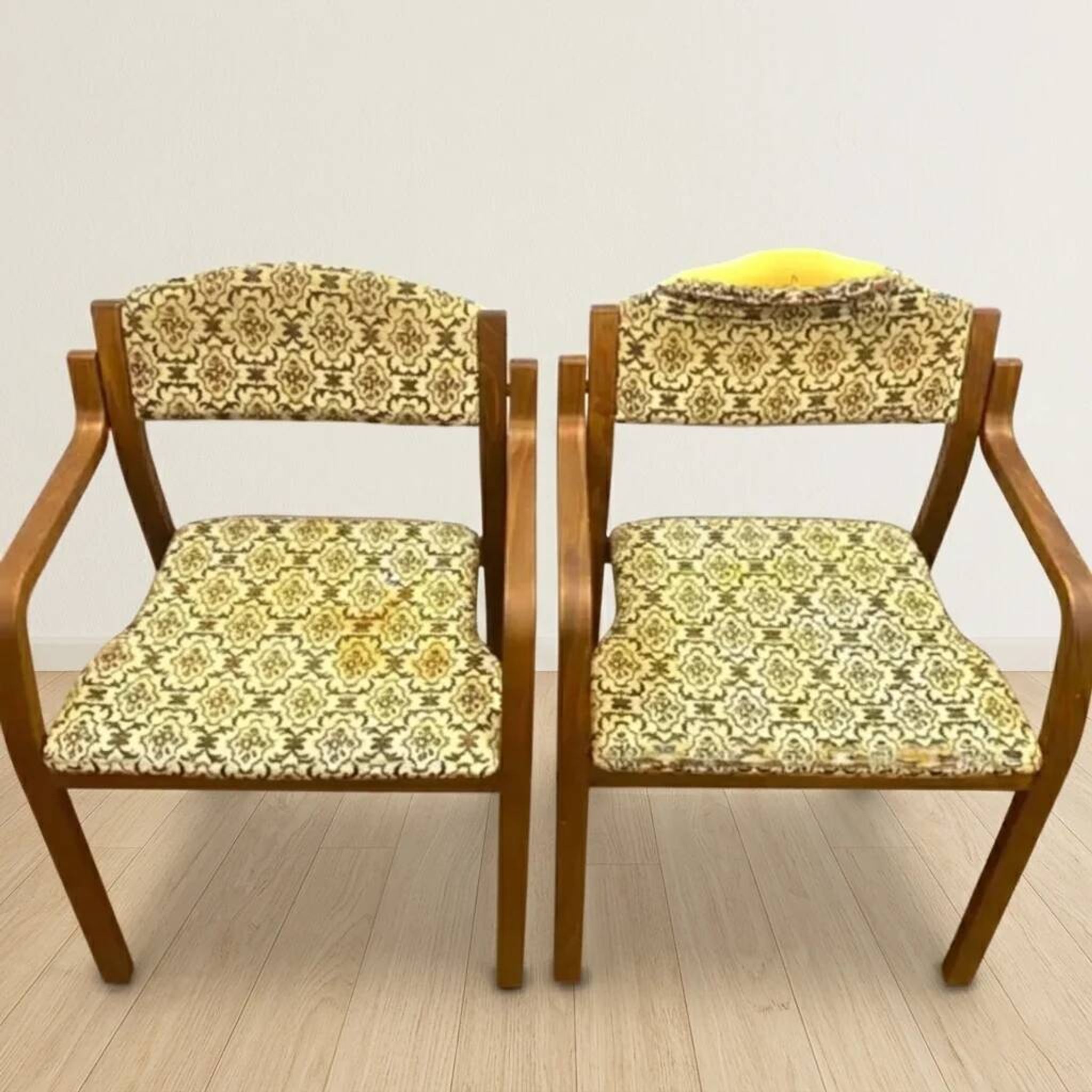 Bentwood armchairs, mid-century, upholstered, TON, 1960s, Czechoslovakia
