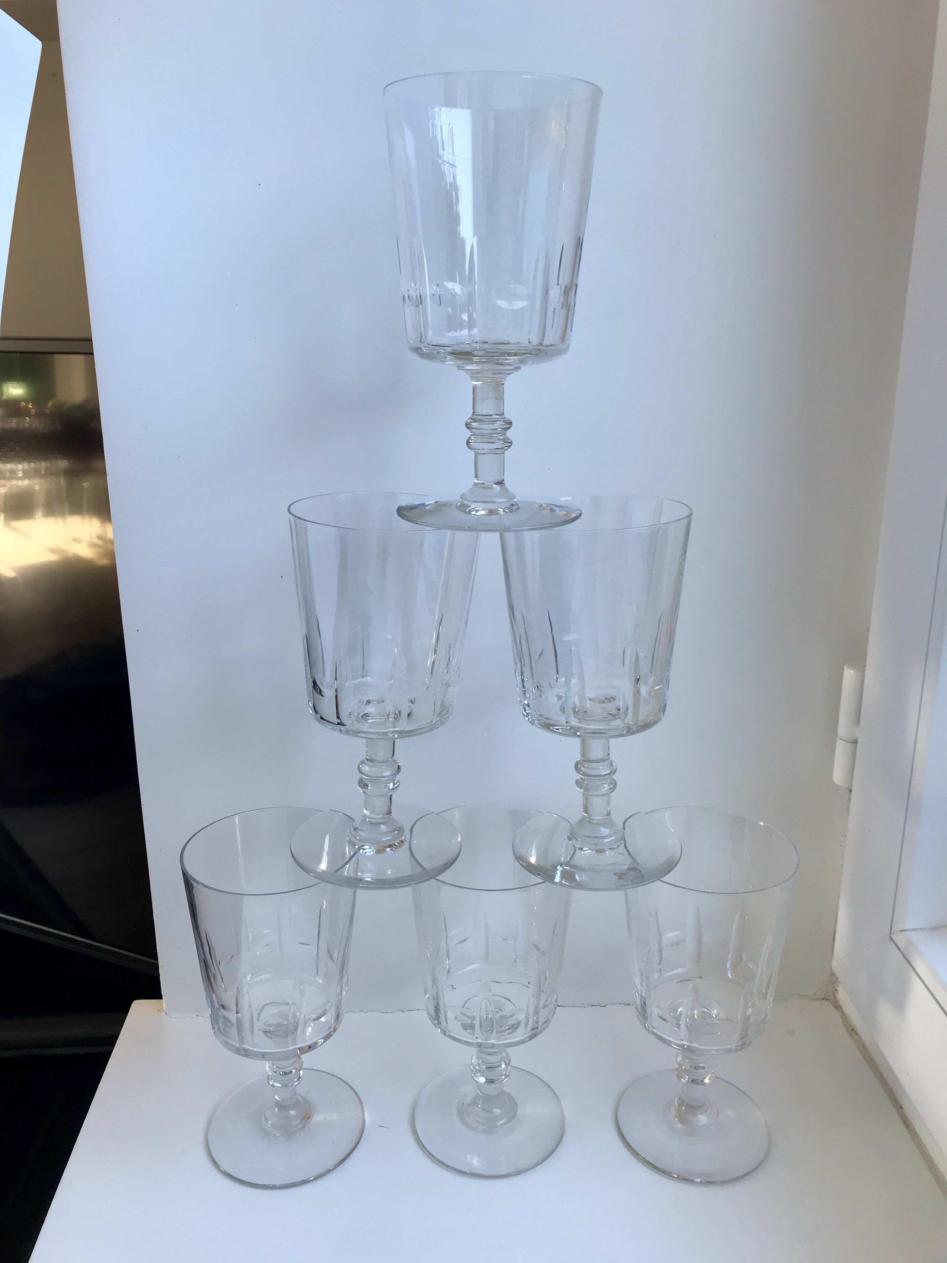 Set of 6 large wine glasses, crystal wine water engraved early twentieth century