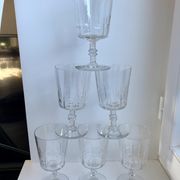 Set of 6 large wine glasses, crystal wine water engraved early twentieth century