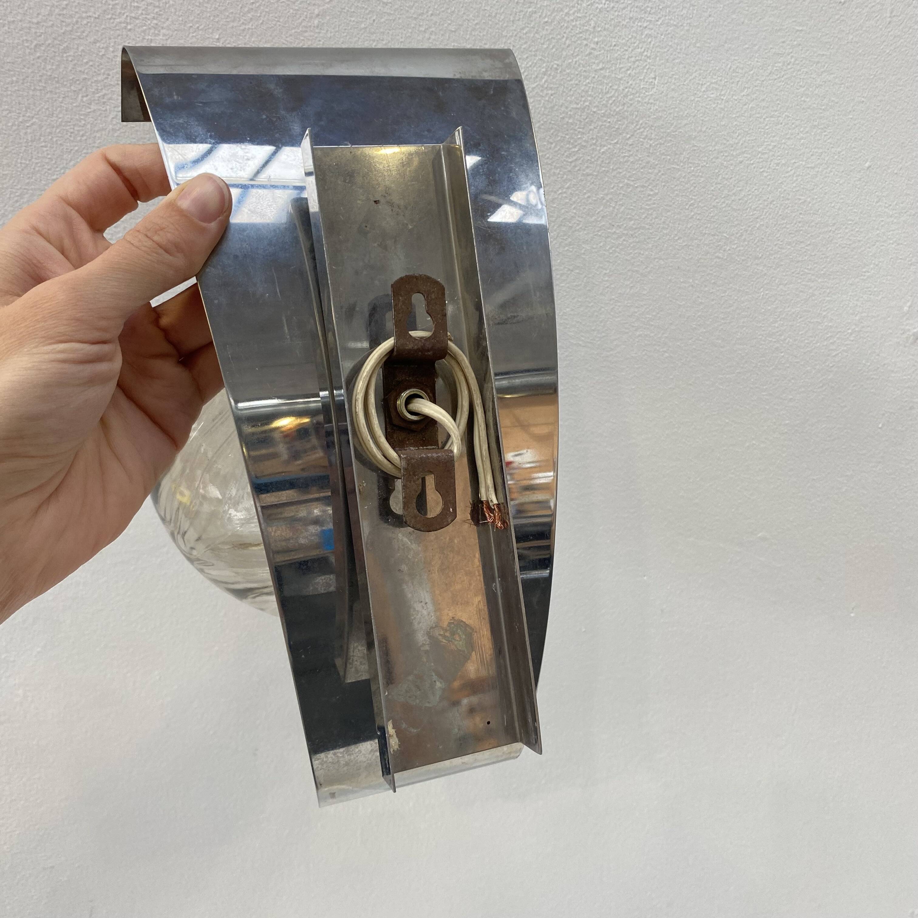 70s chrome and smoked glass wall light