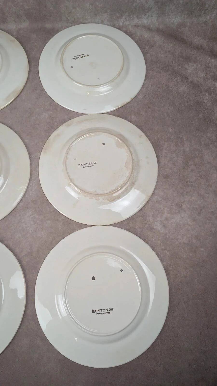 Set of 6 vintage Saintonge flat plates – semi-porcelain