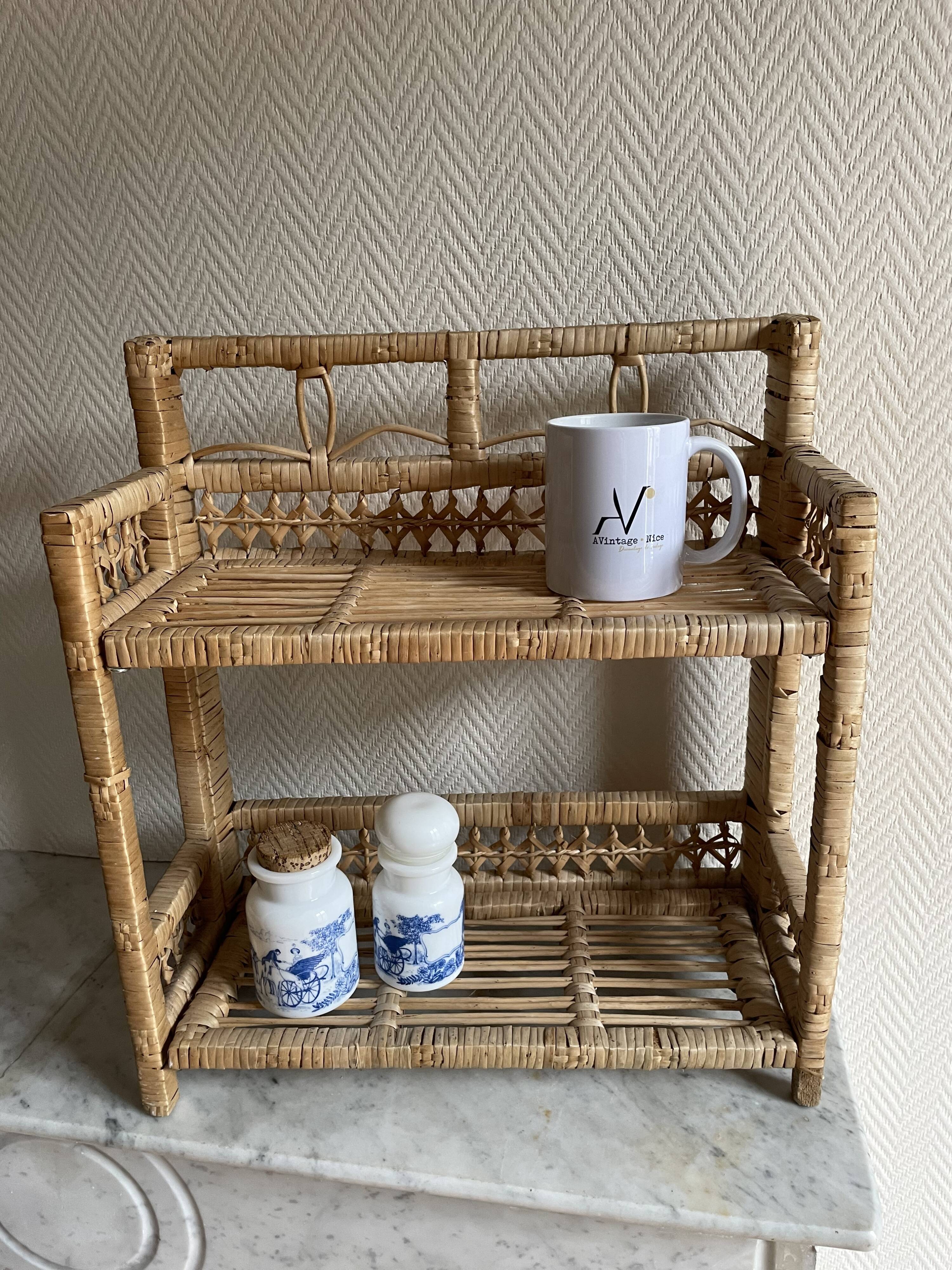 Small light beige wicker and rattan shelf