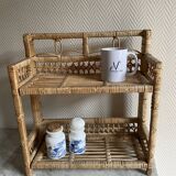 Small light beige wicker and rattan shelf