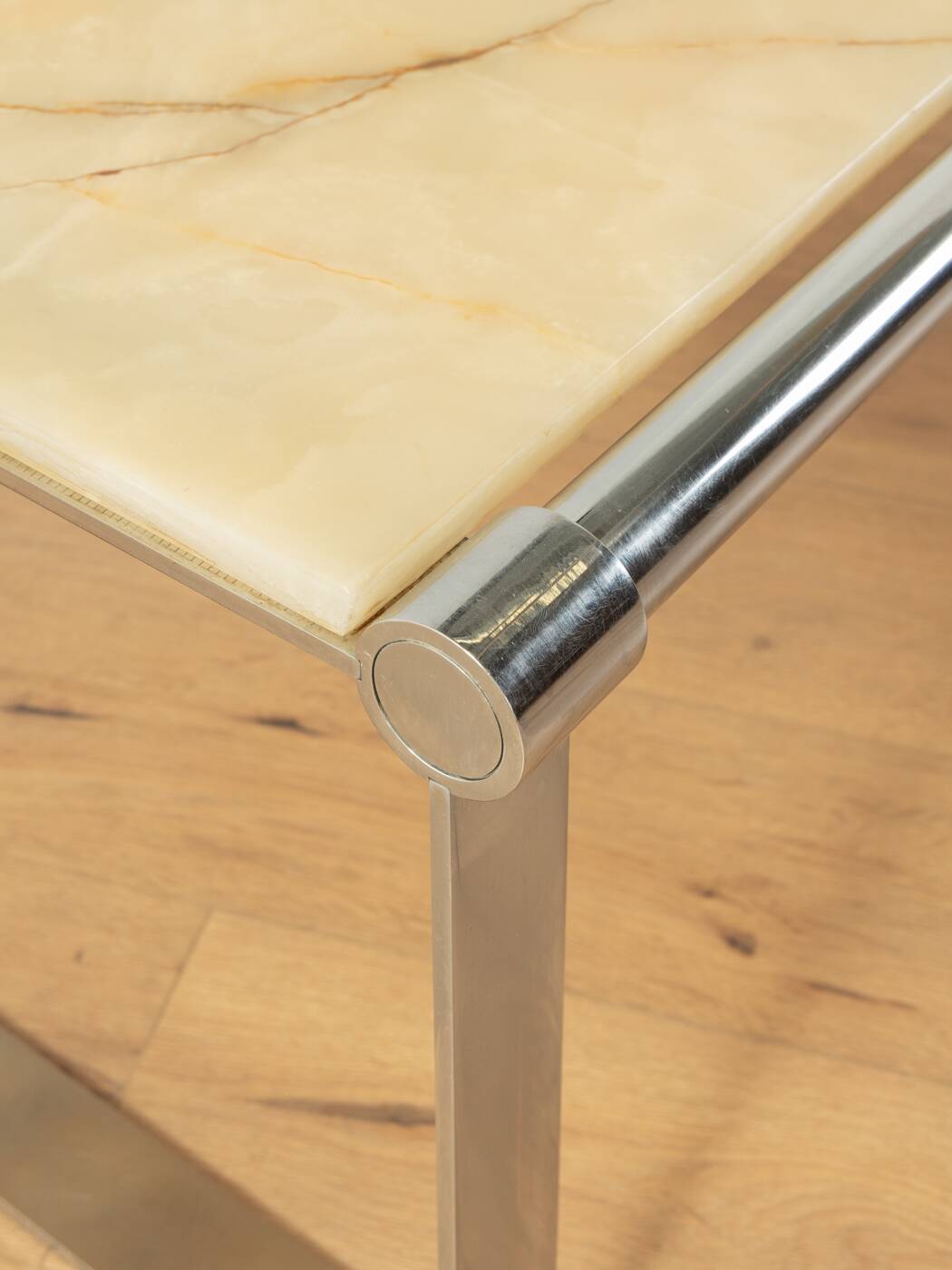 1970s Onyx Marble Coffee Table, Chrome Frame